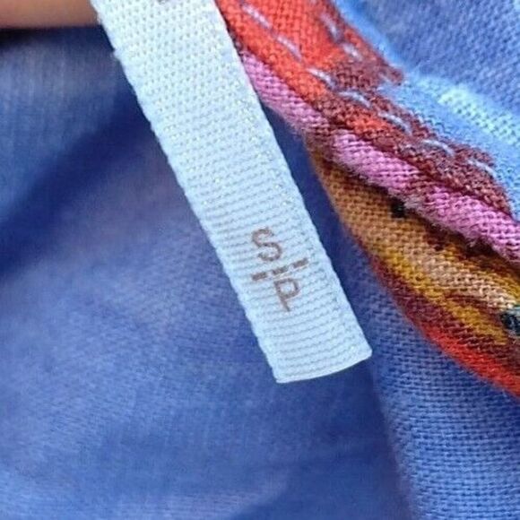 Free People Summer in Tulum Tunic Top Size S Blue Floral Linen Blend Flutter - Picture 7 of 9